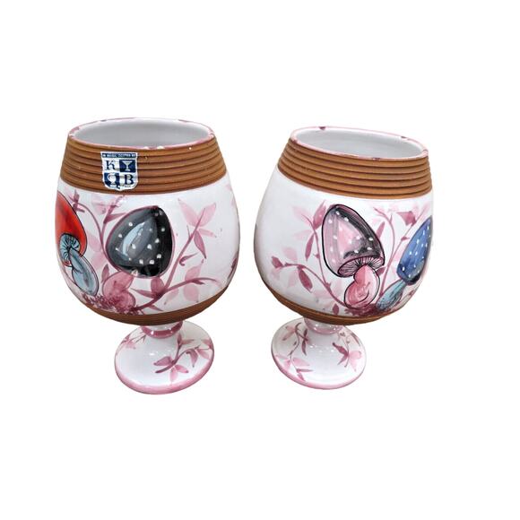 KBNY Italian Mushroom Vases - Two Large Goblets Hand Painted Italy - Picture 1 of 6